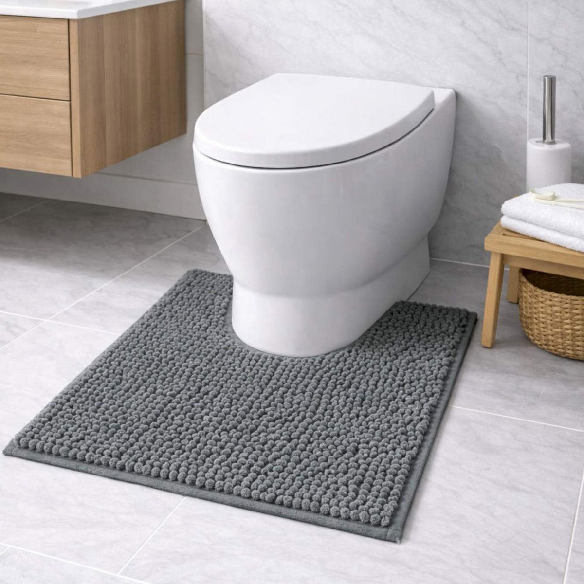 BADEMATTE MIT WC AUSCHNITT PARIS - Grau, Textil (45/45cm) - WohnDirect