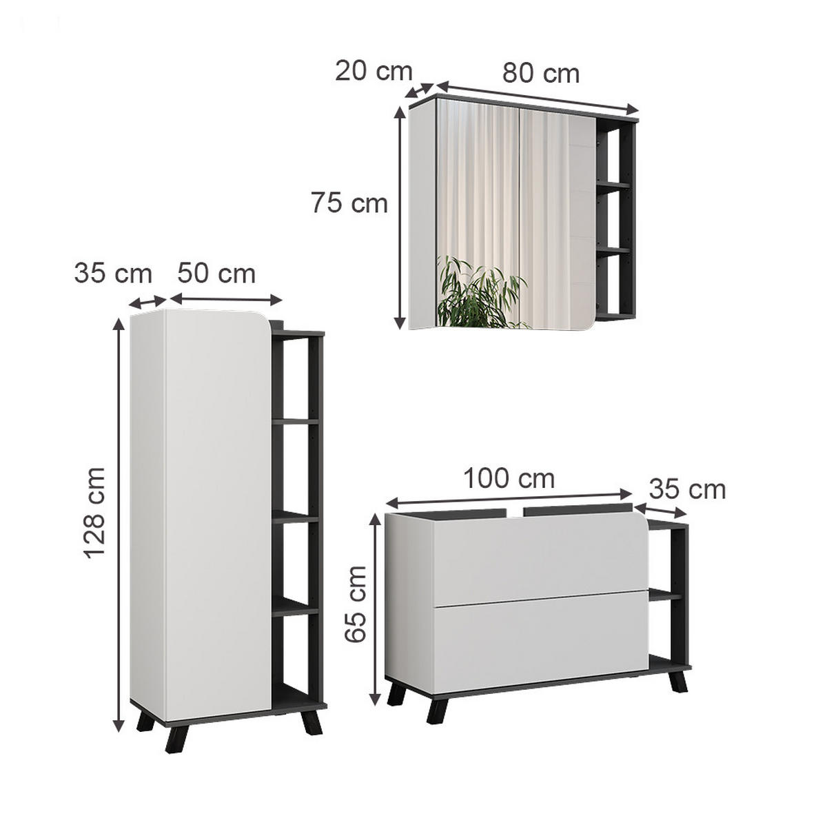 KOUPELNOVÝ NÁBYTEK Karen Antracitová/bílá - bílá/antracitová, kompozitní dřevo (100/65/35cm) - Vicco