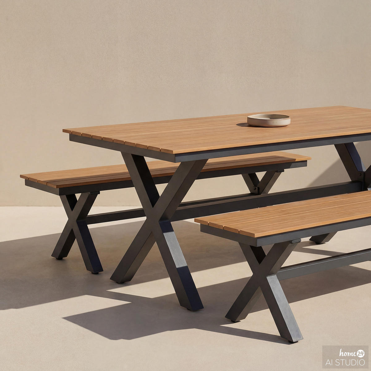 GARTENSITZGRUPPE - Aluminium / Kunststoff - Schwarz / Braun - 3-teilig - Schwarz/Braun, Kunststoff/Metall - home24