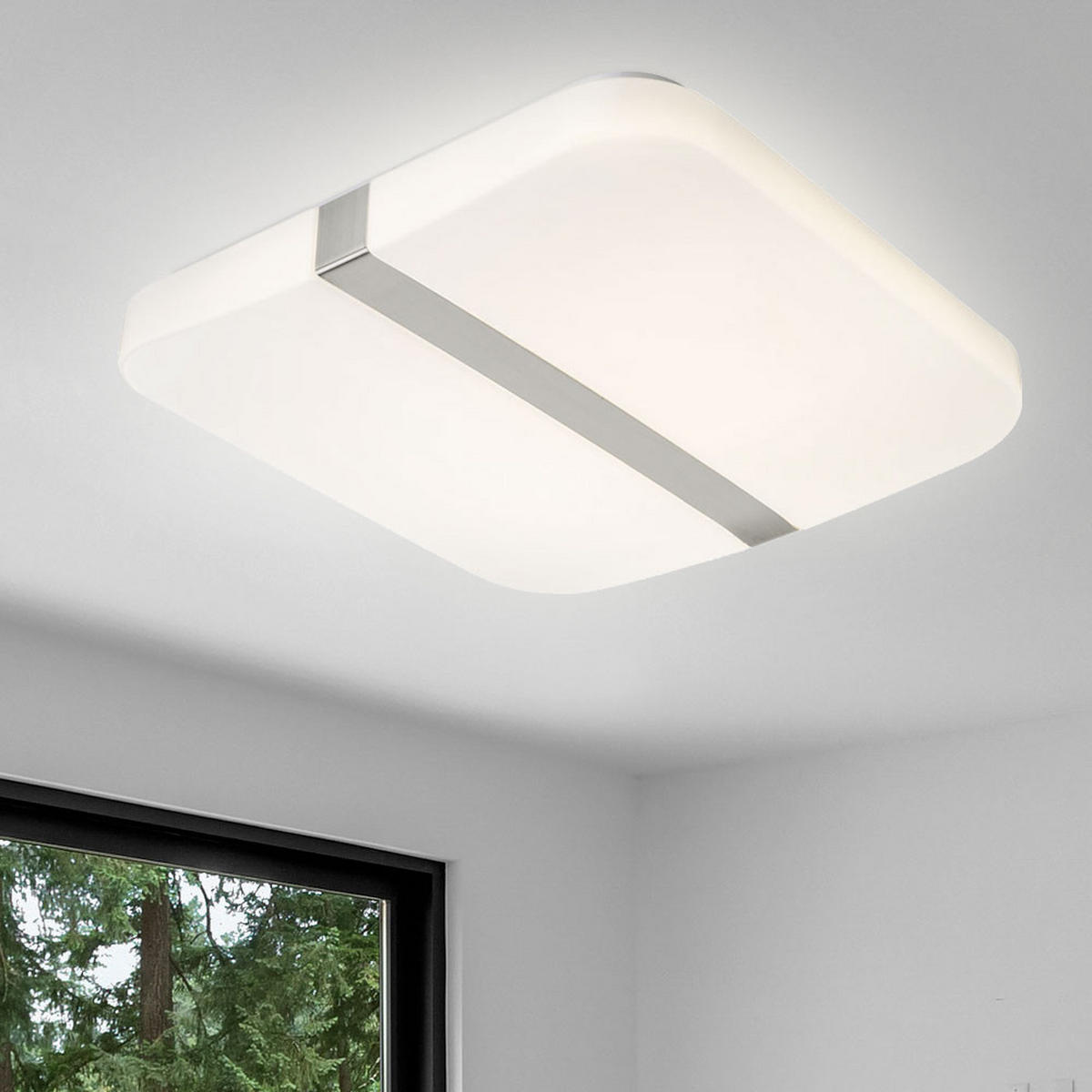 LED DECKENLEUCHTE Chrom Weiß Quadrat - Weiß, Metall (33/33/5.5cm) - Globo Lighting