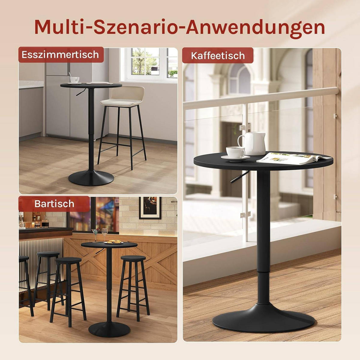 BARTISCH Stehtisch, Bistrotisch aus MDF Metall, 60x60x91cm - Schwarz, Holzwerkstoff/Metall (60/60/91cm) - Woltu