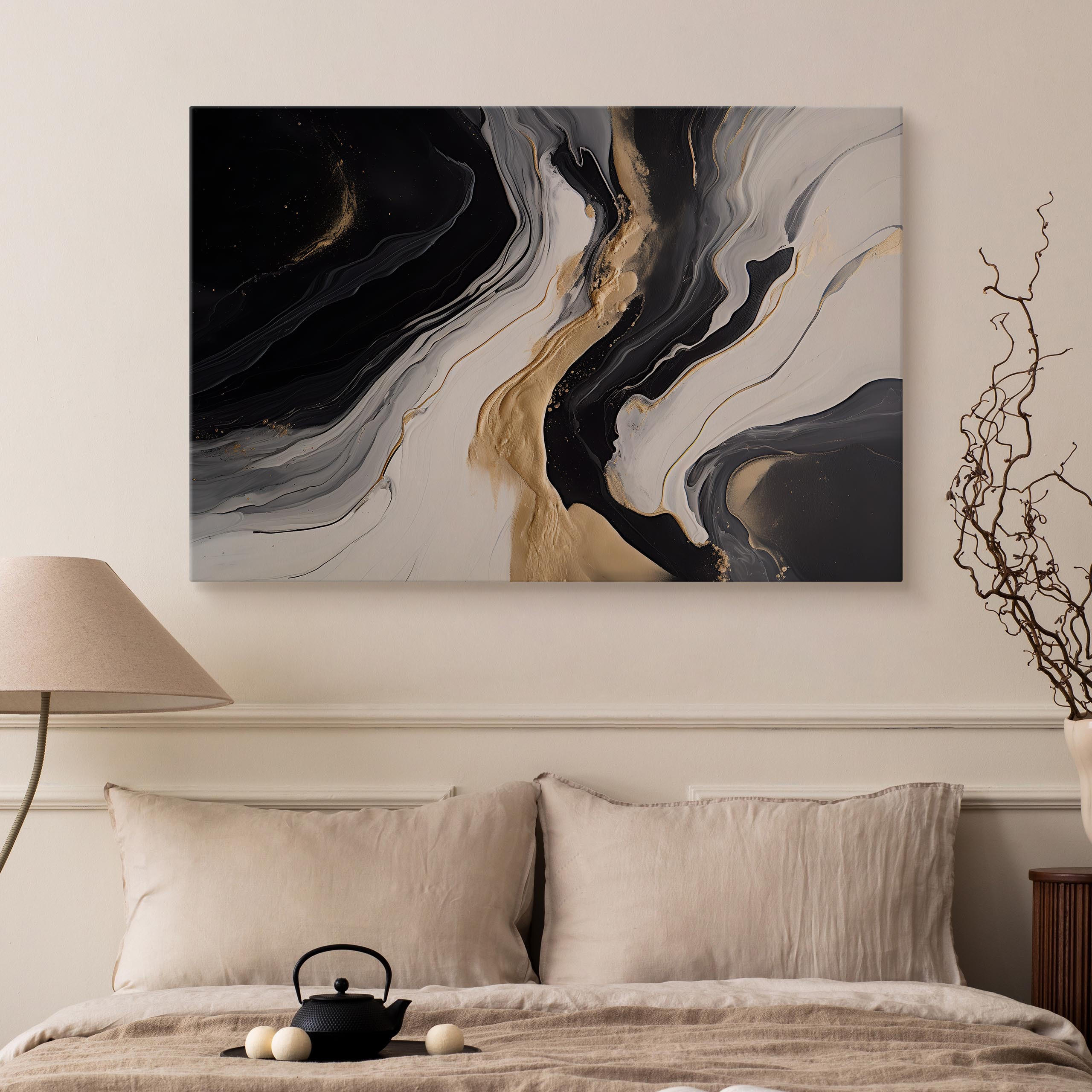 LEINWANDBILD Marmor Moderne Abstraktion 100x70 - Beige/Schwarz, Textil (100/70cm) - Muralo