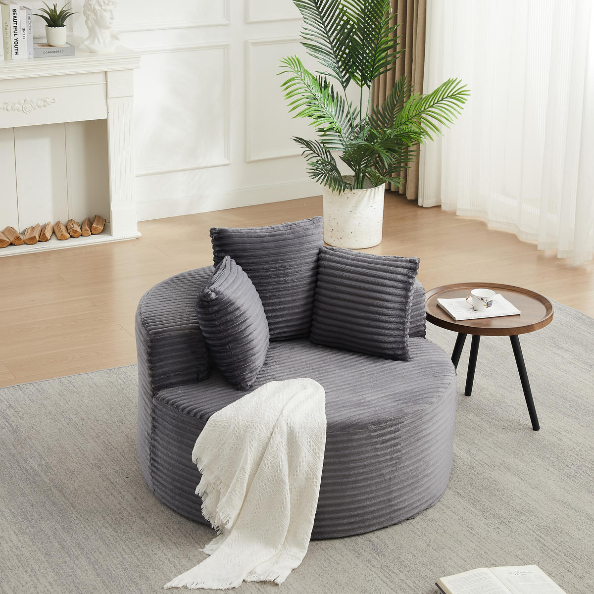 SESSEL DE-34516 minimalistisch mit 3 Kissen Grau - Grau, Textil (110/82/110cm) - ComfortXL