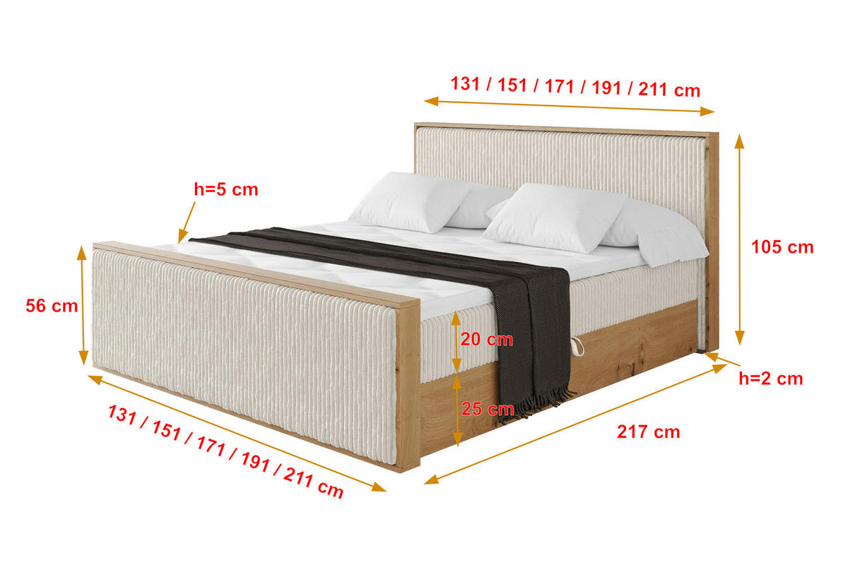 BOXBETT LOLLI9 -Z 160x200 - H4 Creme - Creme, Holzwerkstoff (160/200cm) - ALTDECOR