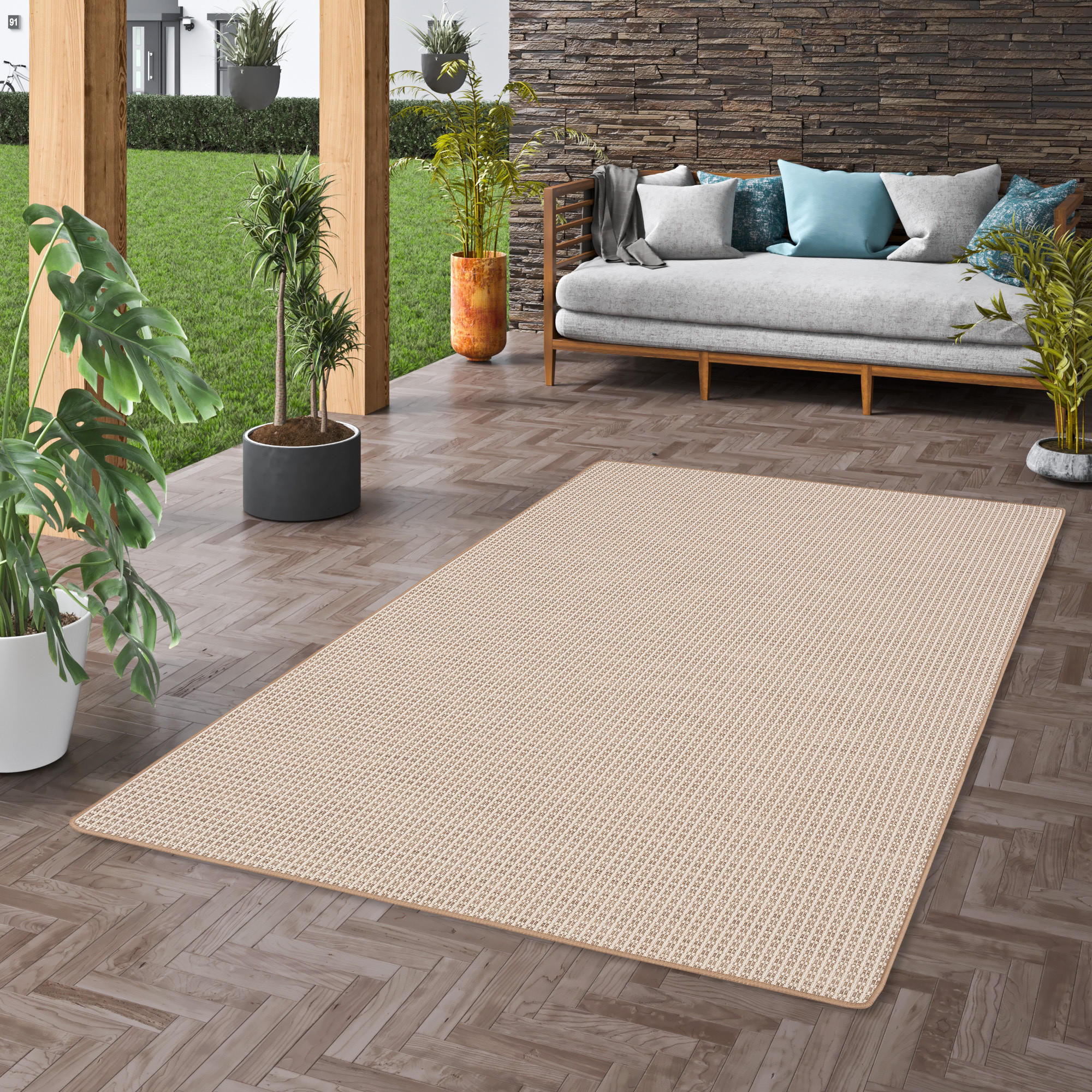 IN & OUTDOOR TEPPICH FLACHGEWEBE OSLO KARO MODERN - Beige, Textil (200/250cm) - Snapstyle
