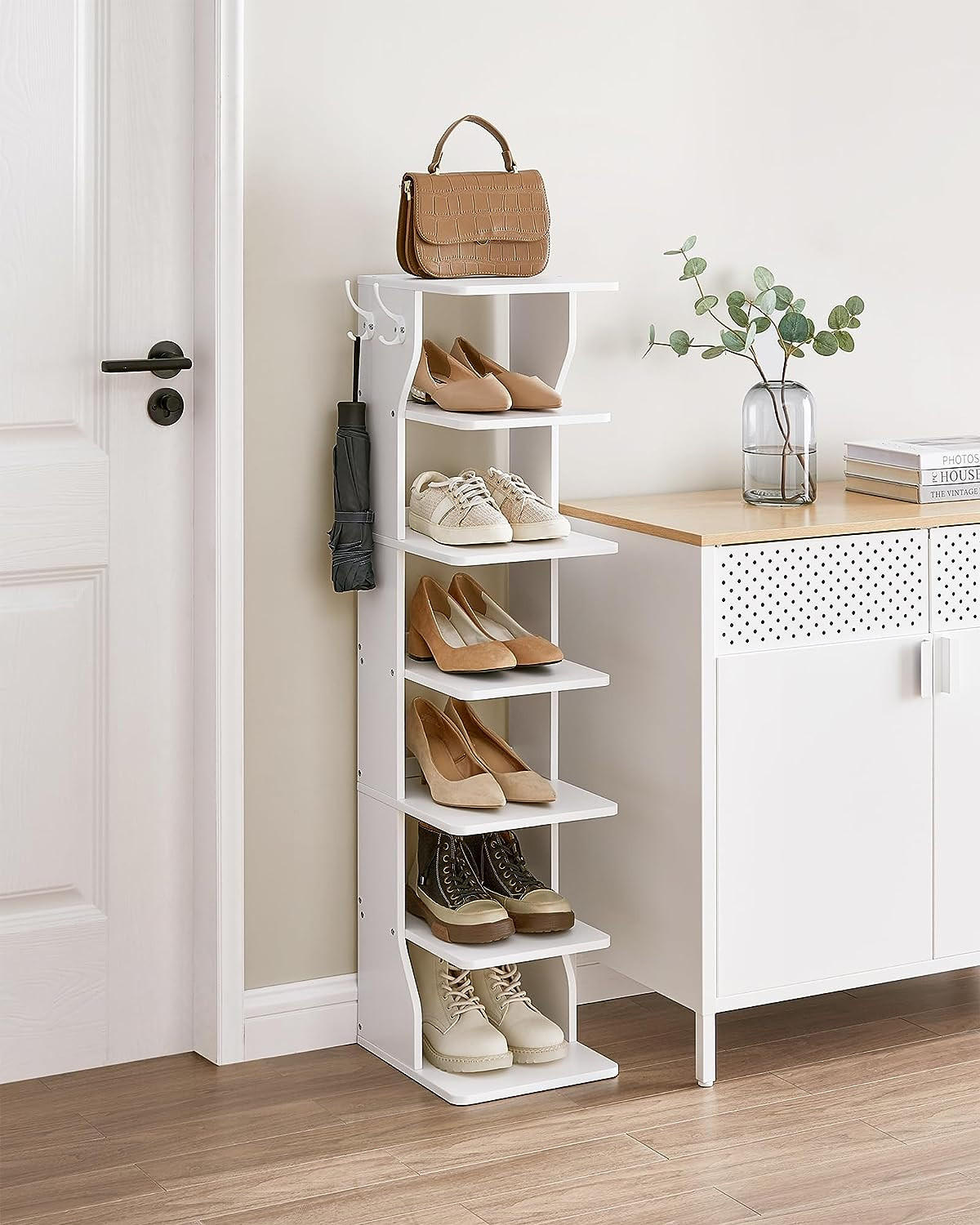 SCHUHSCHRANK Weiß 26,4x30 cm LBS200T14V1 6 Praktische Ablagen - Weiß, Holzwerkstoff (26.4/110.4/30cm)