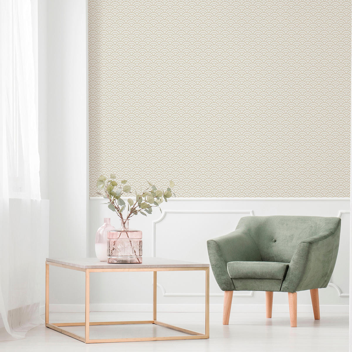 TAPETE Art Decó Muster 53 cm x 10 m - Beige, Papier (53/1000cm) - Sanders & Sanders