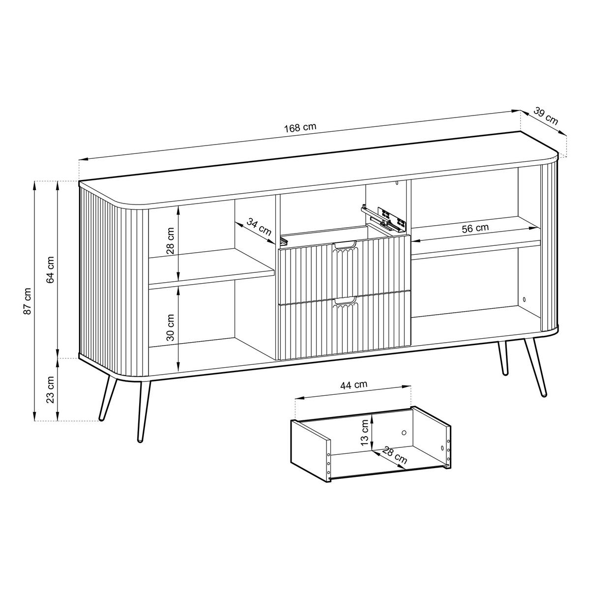 SIDEBOARD ZENZERO 168/87/39 cm mit 3 Schubladen 2 Türen Schwarz - Goldfarben/Schwarz, Holzwerkstoff (168/87/39cm) - MASSENO
