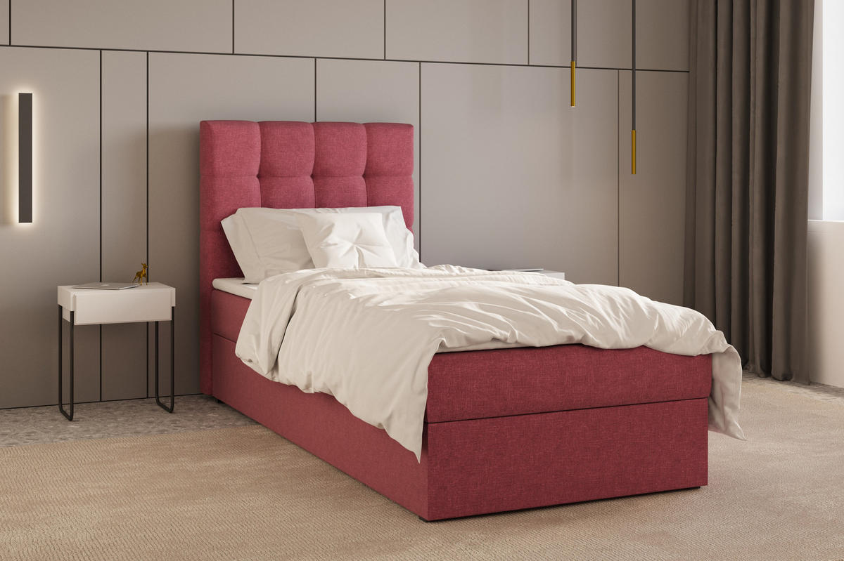 BOXBETT - Bett 05 OSLO - Hugo - 90x200 cm - mit Bettkasten und Waschbarem Topper - Rosa, Holz (90/200cm) - ROYAL24_MARKT