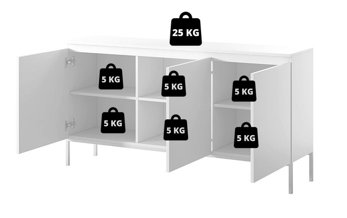 SIDEBOARD Bemmi Schwarz mit schwarzen Beinen 3-türig 150 cm - Schwarz, Holzwerkstoff/Metall (150/77/35cm) - Selsey