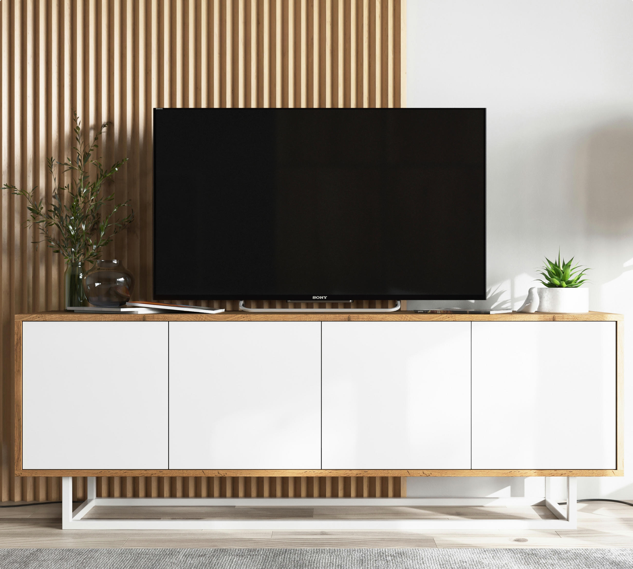 TV-SCHRANK Apollo2 Eiche wotan Weiß Matt 150/53/35 cm - Weiß, Holzwerkstoff/Metall (150/53/35cm) - Meble Lindner
