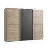 SCHWEBETÜRENSCHRANK 3-türig B270/H208/T65 cm Eichen-Dekor mit Mitteltür in grauer Stahl-Optik / 22004 - Eichefarben/Alufarben, Holzwerkstoff/Metall (270/208/65cm) - luma-home