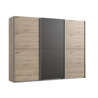 SCHWEBETÜRENSCHRANK 3-türig B270/H208/T65 cm Eichen-Dekor mit Mitteltür in grauer Stahl-Optik / 22004 - Eichefarben/Alufarben, Holzwerkstoff/Metall (270/208/65cm) - luma-home