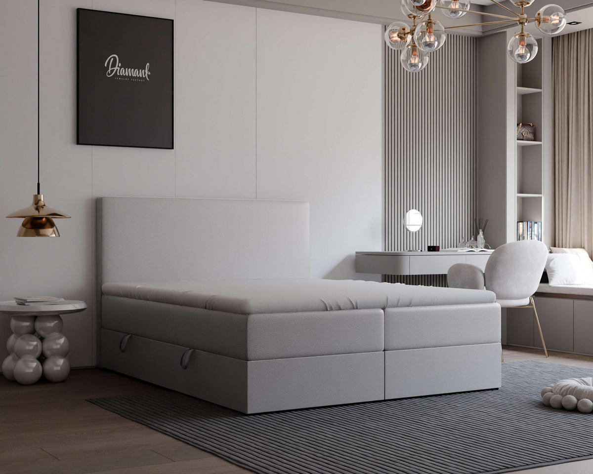 BOXBETT 200x200 cm mit Topper - Grau, Holzwerkstoff/Textil (200/200cm) - Idohome