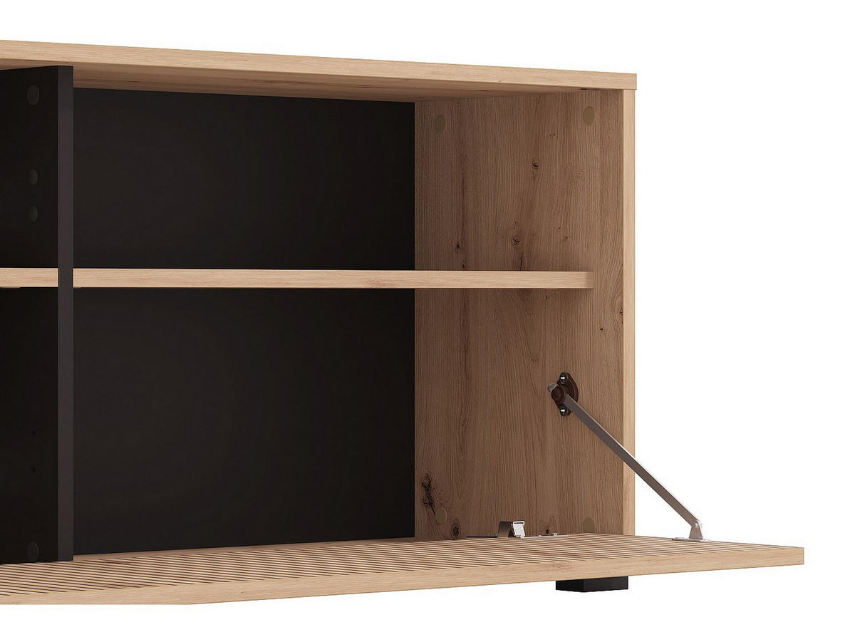 TV-WAND - 195.5 x 33 - holz - schwarz, naturfarben hell Belutzy - Schwarz/Naturfarben, Holz (195.5/139.5/33cm) - Vente-Unique