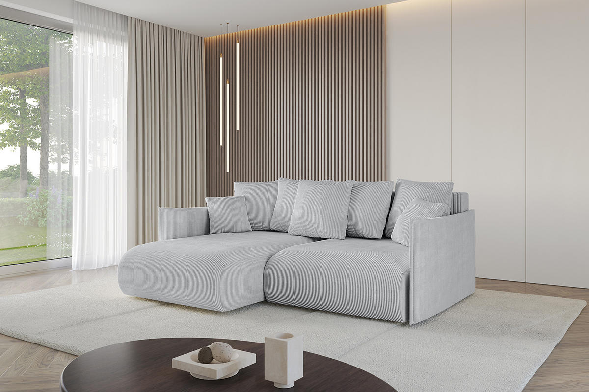 ECKSOFA mit Schlaffunktion und Bettkasten ONESK-L 208x165x40 Grau Cord - Grau, Holzwerkstoff/Kunststoff (208/165cm) - ALTDECOR