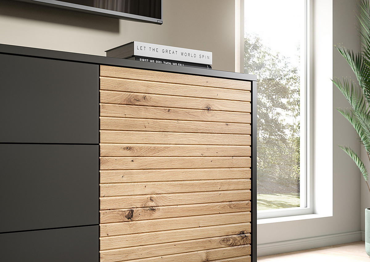 KOMMODE - Schwarz / Eiche Artisan Dekor - Eichefarben/Schwarz, Holzwerkstoff (104/112/42cm) - home24