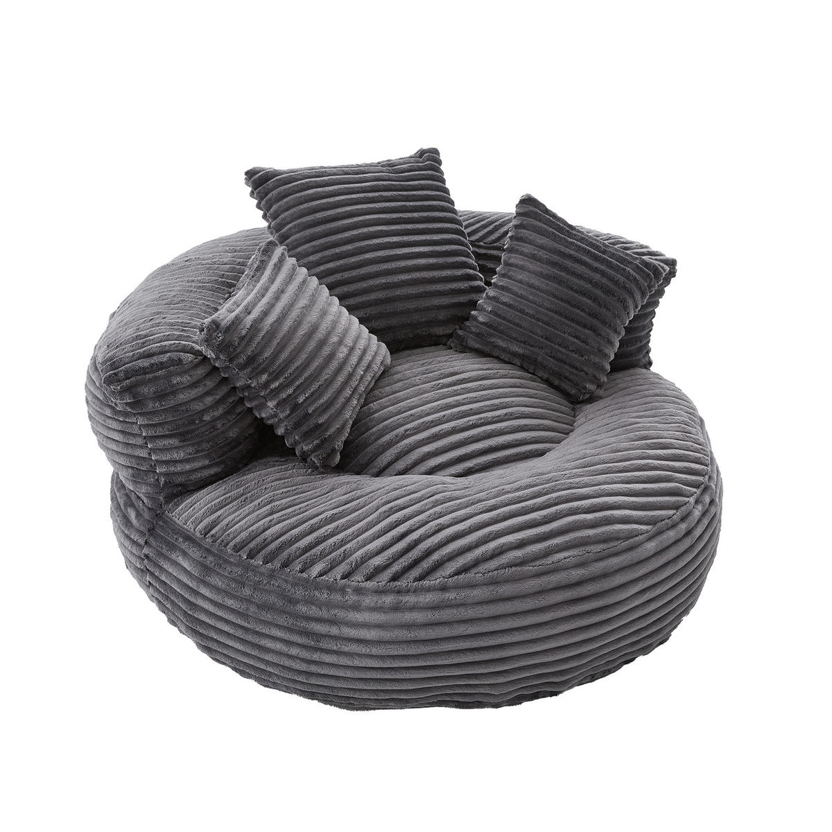 SEDACÍ VAK manšestr tmavě šedý s opěradlem a 3 polštáři - tmavě šedá, textil (108/52/108cm) - Urban Meuble