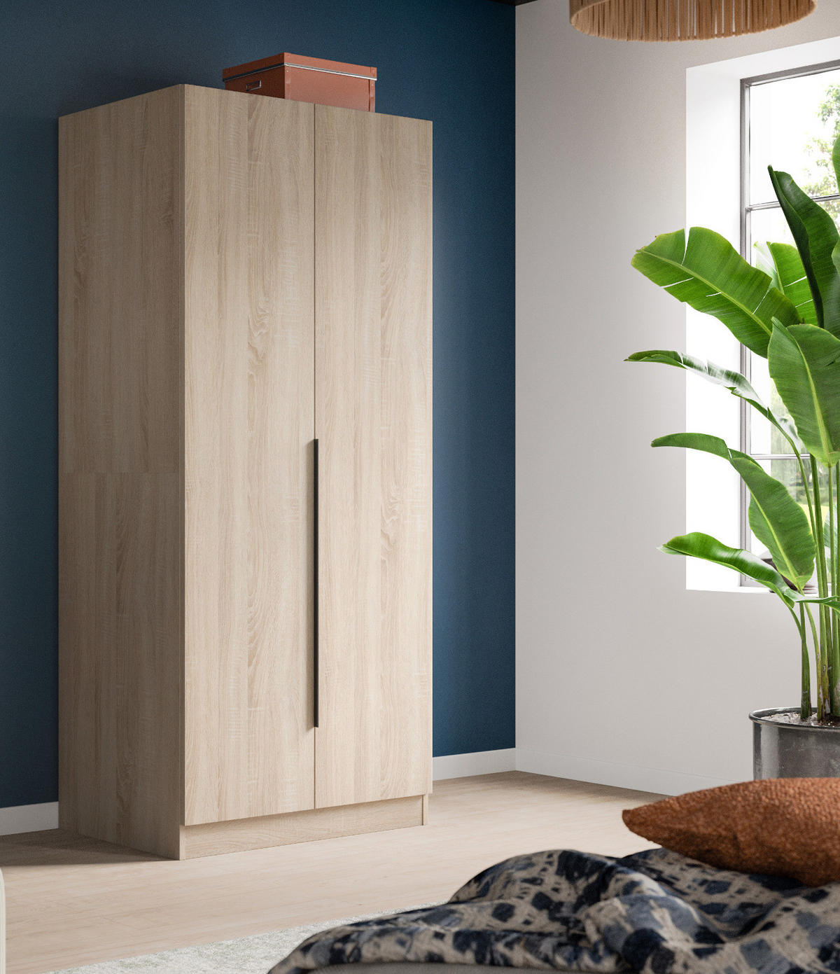 KLEIDERSCHRANK Eiche Sonoma 2-türig 80 x 181 cm, Drehtürenschrank mit Kleiderstange - Eichefarben/Schwarz, Holzwerkstoff/Kunststoff (80/181/52cm) - Inn.Furn