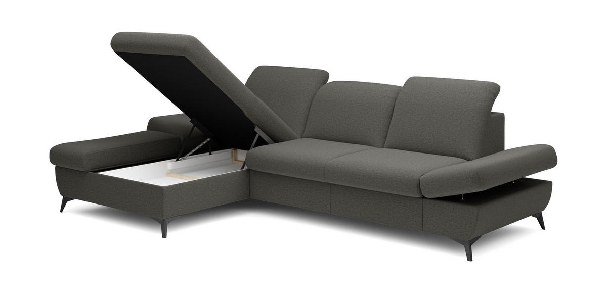 ECKSOFA FELICE L-S Grau Geflochtener Stoff mit Schlaffunktion - Grau, Holz (284/166cm) - MASSENO