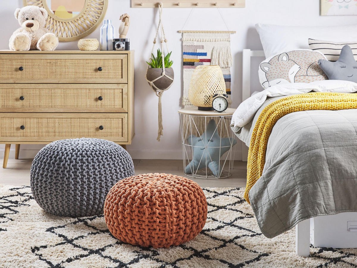 POUF Conrad 50/50/35 cm - Grau, Naturmaterialen/Textil (50/35/50cm) - Beliani