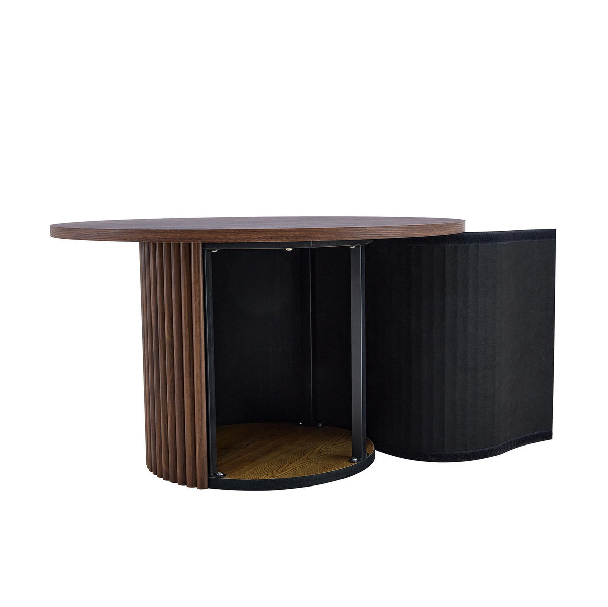COUCHTISCH 70/70/42 cm mit runder Tischplatte, kanneliertem Sockel und Metallrahmen aus MDF, Walnussfarben - Walnussfarben, Holzwerkstoff (70/70/42cm) - Redom