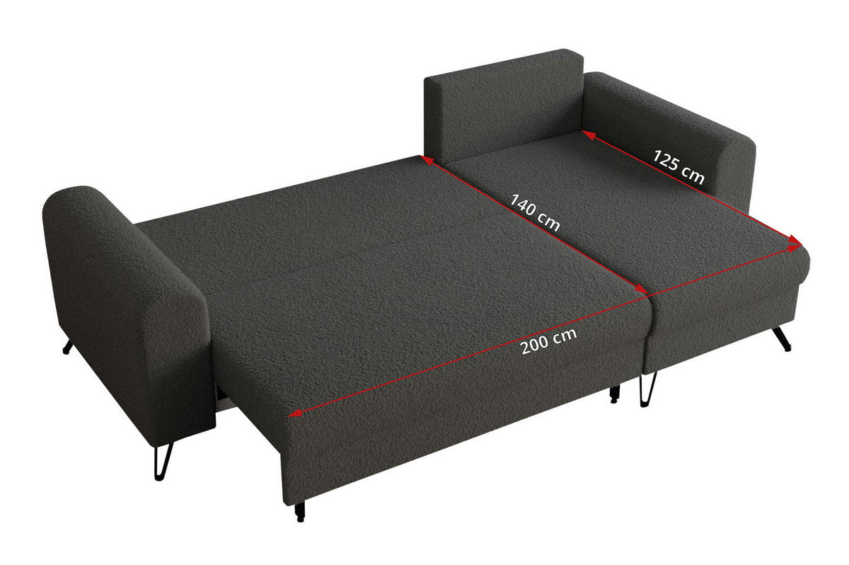 ECKSOFA Hugo Boucle Dunkelgrau - Dunkelgrau/Schwarz, Textil/Metall (242/140cm) - MKS