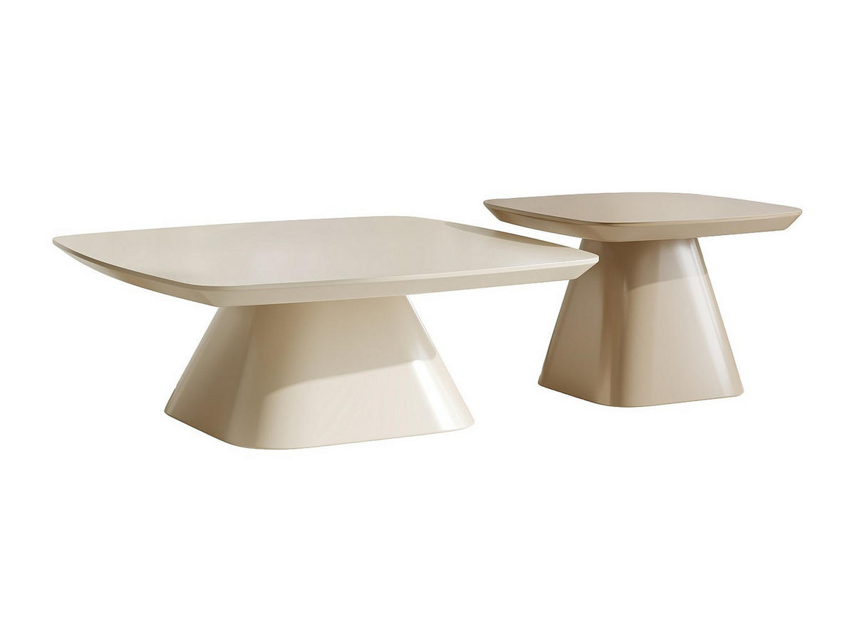 2ER-SET MDF-Couchtische - Cremeweiß und Taupe lackiert - NATAZA - Creme, Holz (90/90/39cm) - Vente-Unique