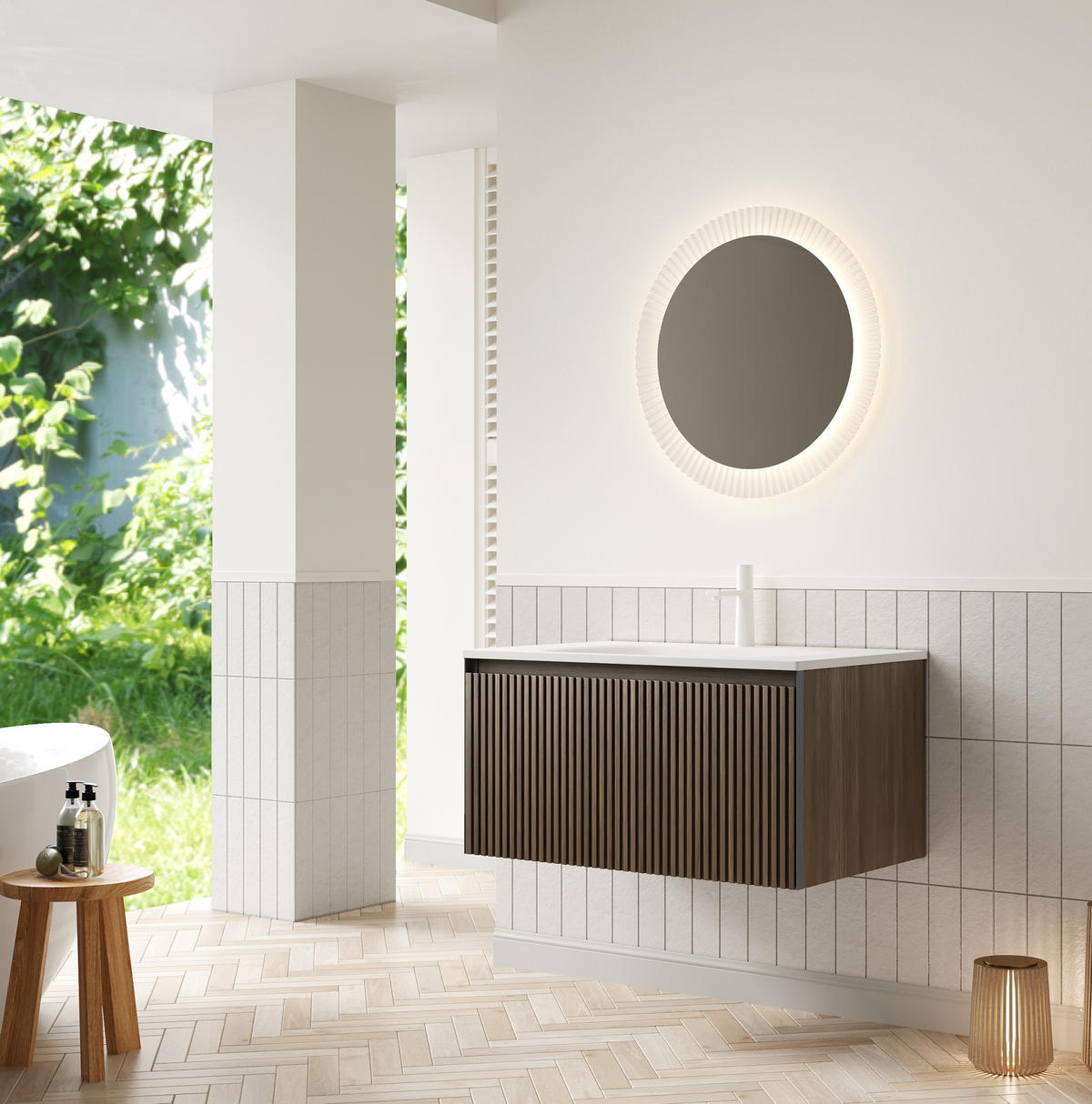 WASCHTISCH mit Schublade 80 cm Eichenoptik Weiß - Schwarz, Holz (46/41.8/80cm) - Beauniv