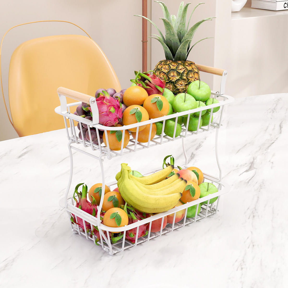 OBSTKORB - Weiß, Holz/Metall (34cm) - Relaxdays