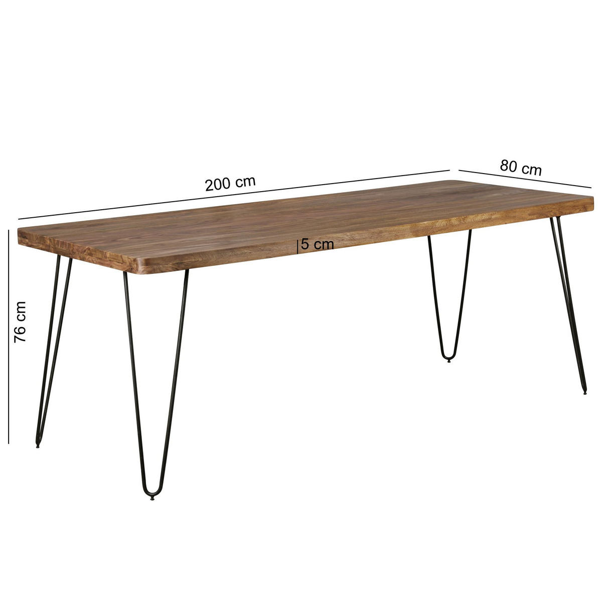 ESSTISCH Massivholz Metallbeine Handgefertigt BALU, Braun 200x80x76 cm - Schwarz/Braun, Holz/Metall (80/200/76cm) - KADIMA DESIGN