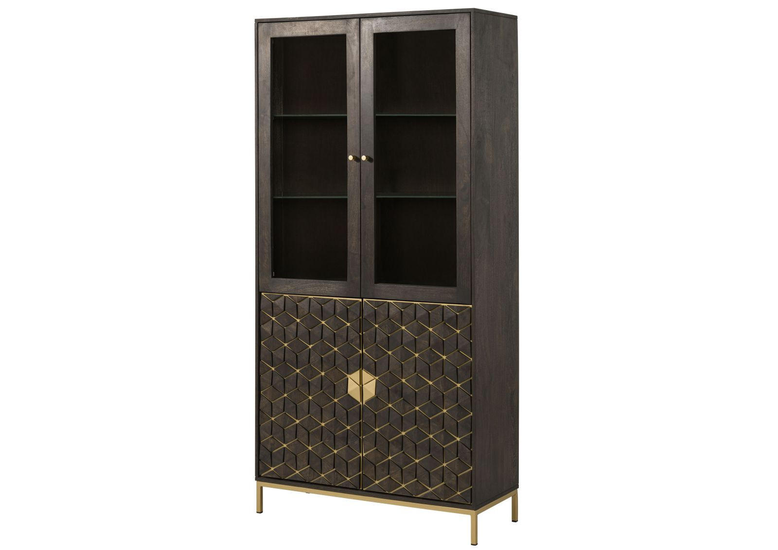 VITRINE Mango 99x40x200 grau geölt DIAMOND #115 - Grau, Holz (99/200/40cm) - Massivmoebel24