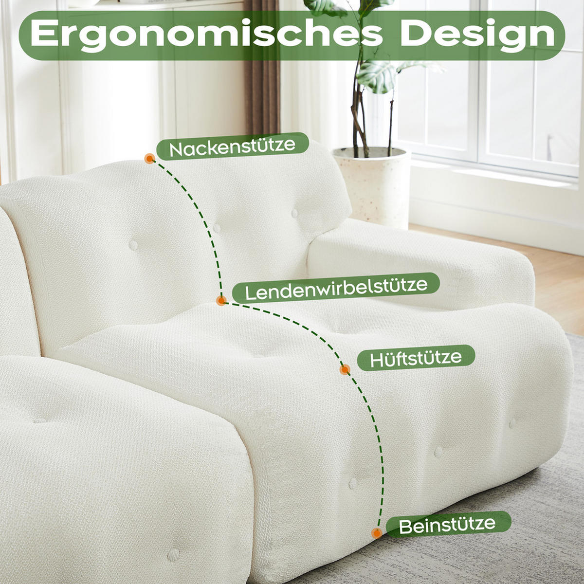2-SITZER 224cm gebogene Form Montage erforderlich - Beige, Textil (104/66/224cm) - Raelunyi