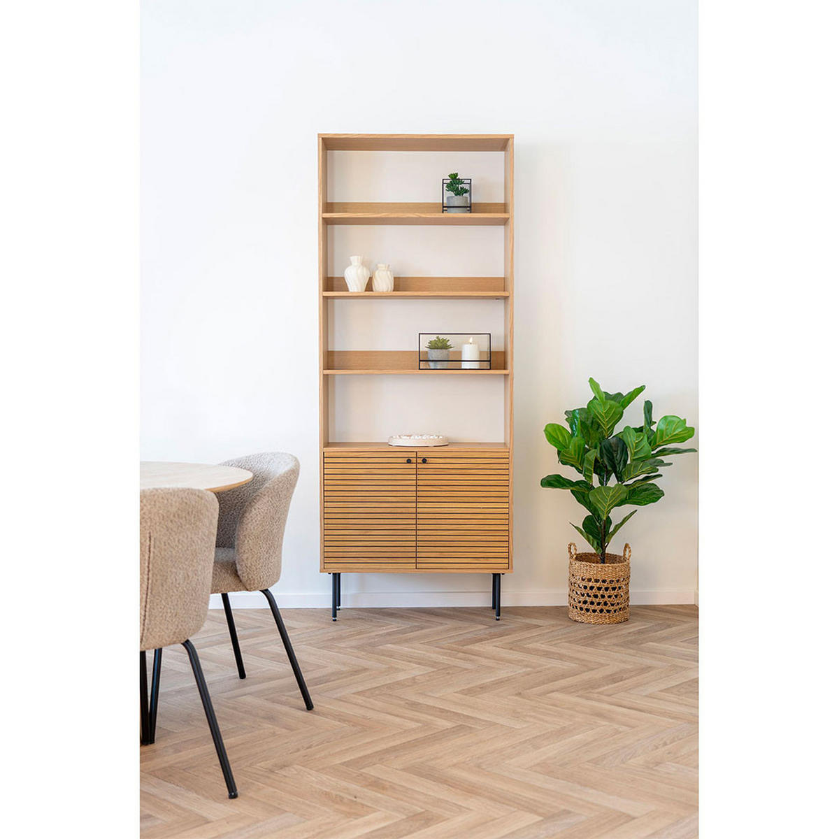 REGAL, Kyoto, Eiche, Holzwerkstoff / MDF / Metall, 80 x 30 x 200 cm - Eichefarben, Holzwerkstoff/Metall (80/200/30cm) - ebuy24