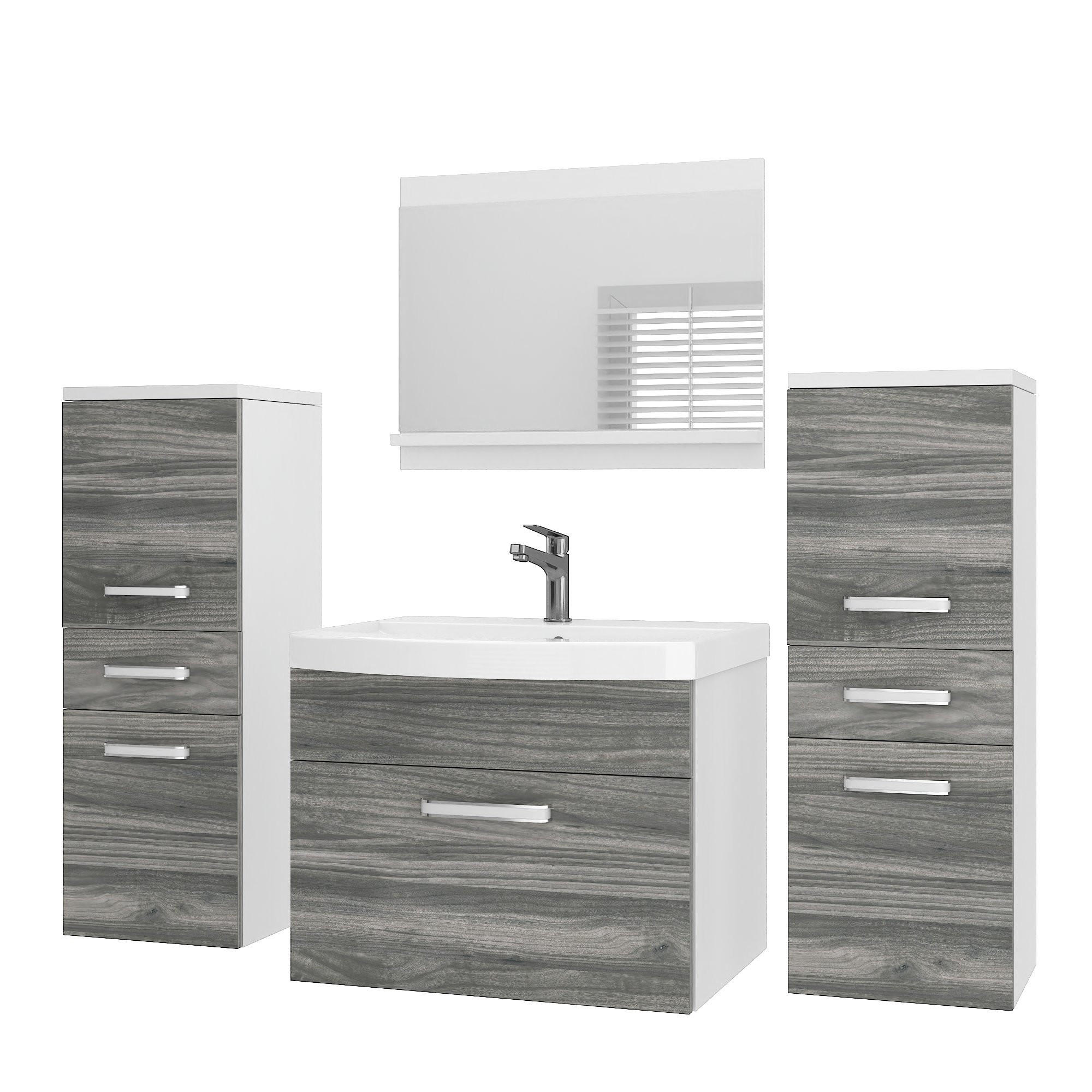 BADMÖBEL Badezimmer SET PRI M4, Glamour Holz Matt, 120 cm - Silberfarben, Holz (38.7/113.5/120cm) - B BELINI GROUP