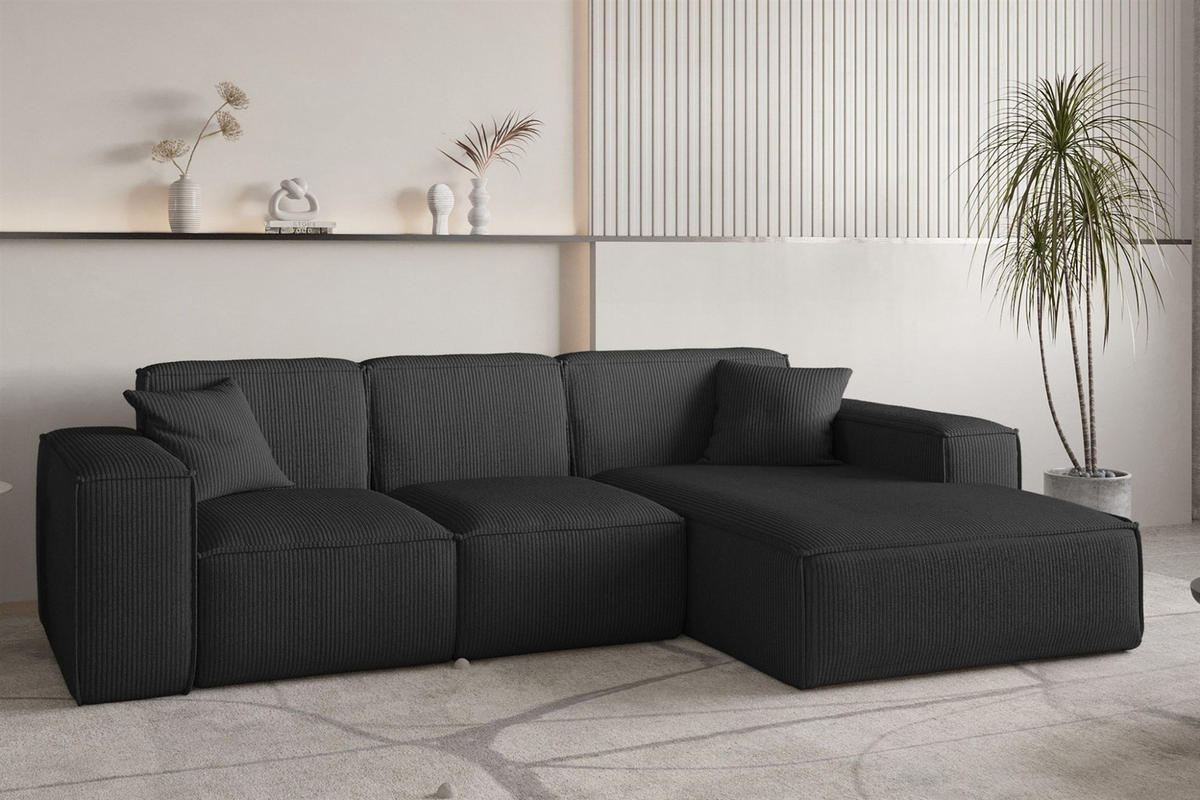 ECKSOFA Celes Premium Stoff Scala - Schwarz, Holzwerkstoff/Textil (266/165cm) - Fun Möbel