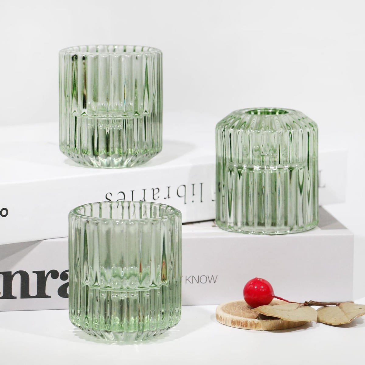 KERZENSTÄNDER 3er Set Glas Grün - Grün, Glas (5.3/6/5.3cm)
