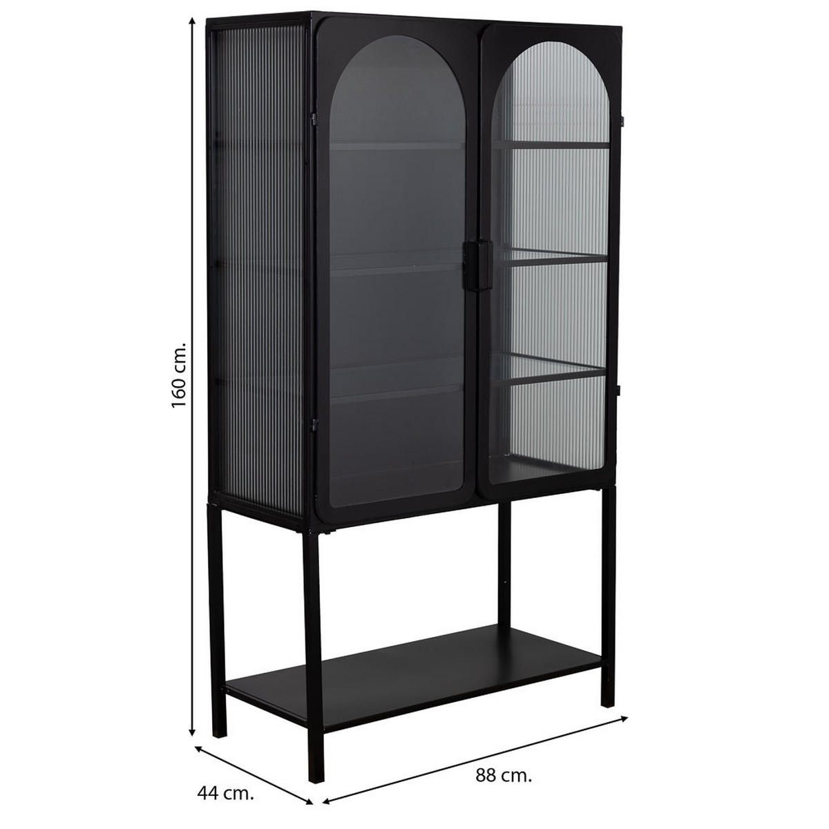 VITRINE aus Metall und Glas mit 2 Türen, 88x44x160 cm, Schwarz - Schwarz, Metall (88/160/44cm) - Wanderlust