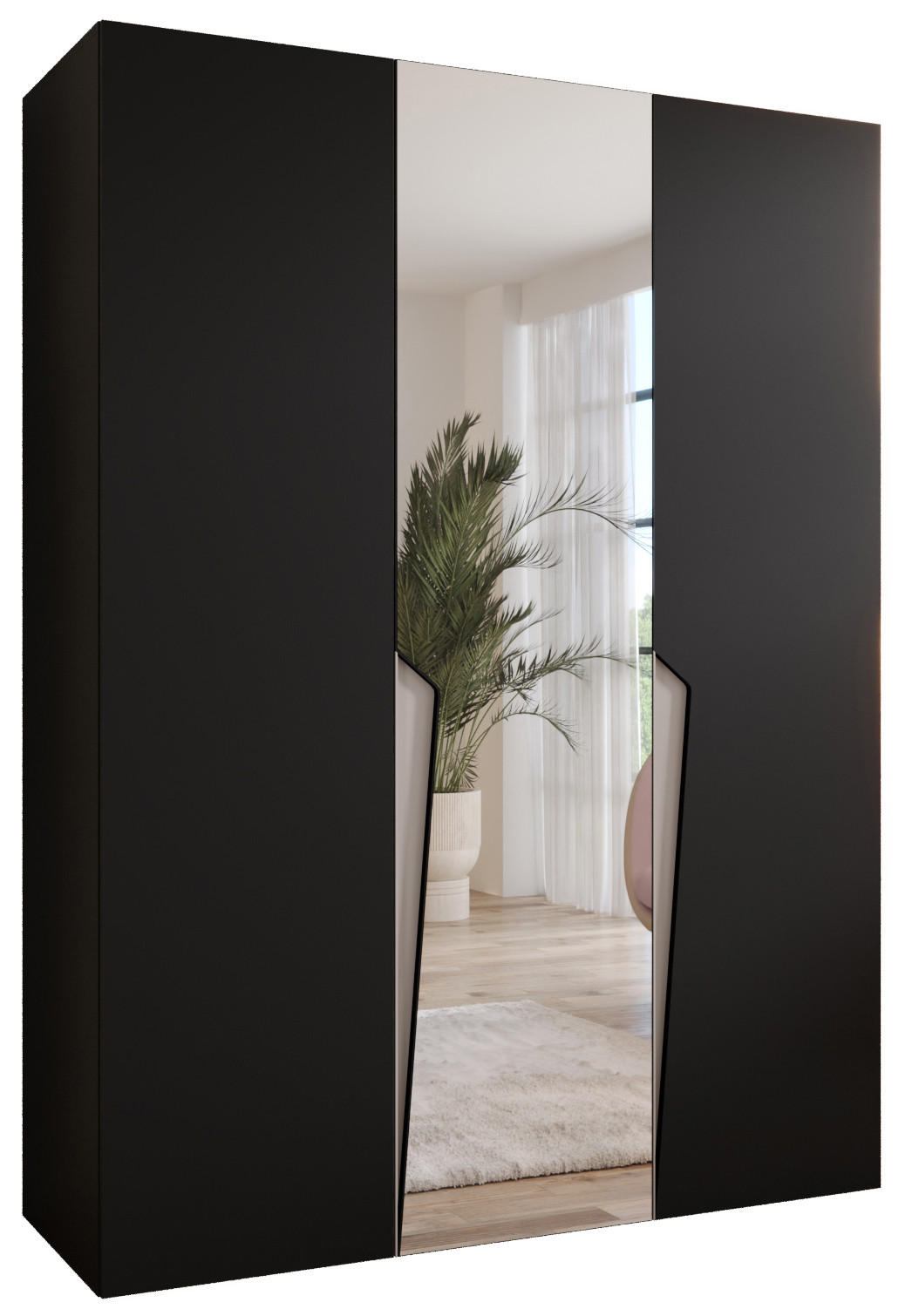 DREHTÜRENSCHRANK 202/150/52 3-türig - Beige/Schwarz, Holz/Metall (150/202/52cm) - Abiks Möbel