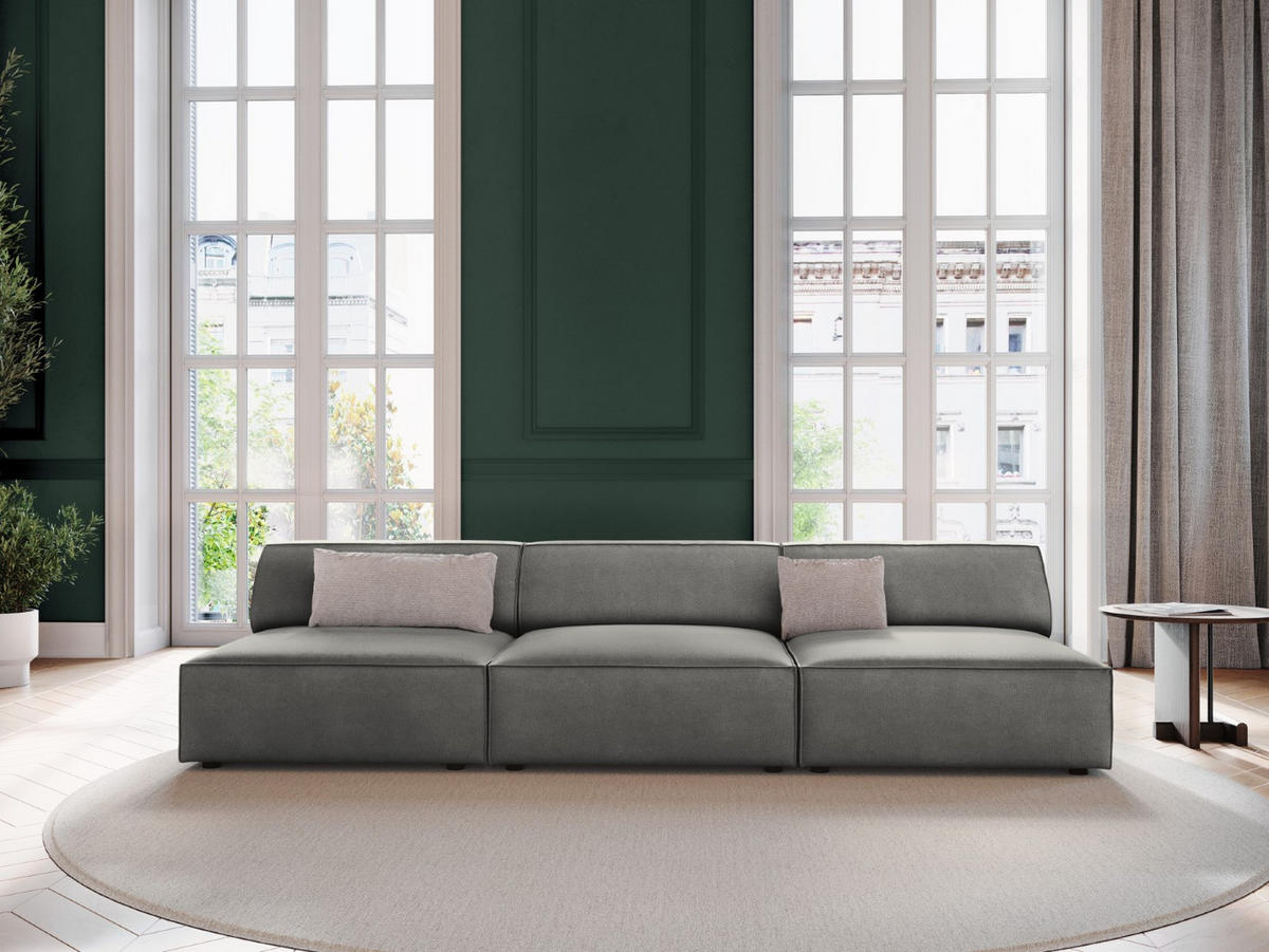 SOFA Jodie aus Samt hellgrau 3 Sitzplätze - Hellgrau, Textil (240/70/102cm) - Micadoni
