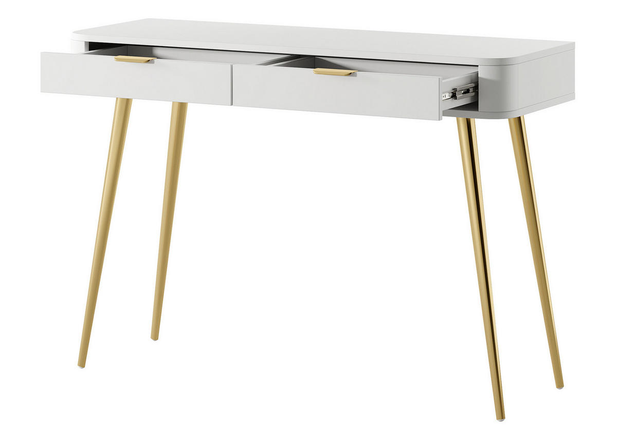 KONSOLENTISCH Oval Weiß 112 cm - Goldfarben/Weiß, Holzwerkstoff/Metall (38/112/78cm) - Selsey