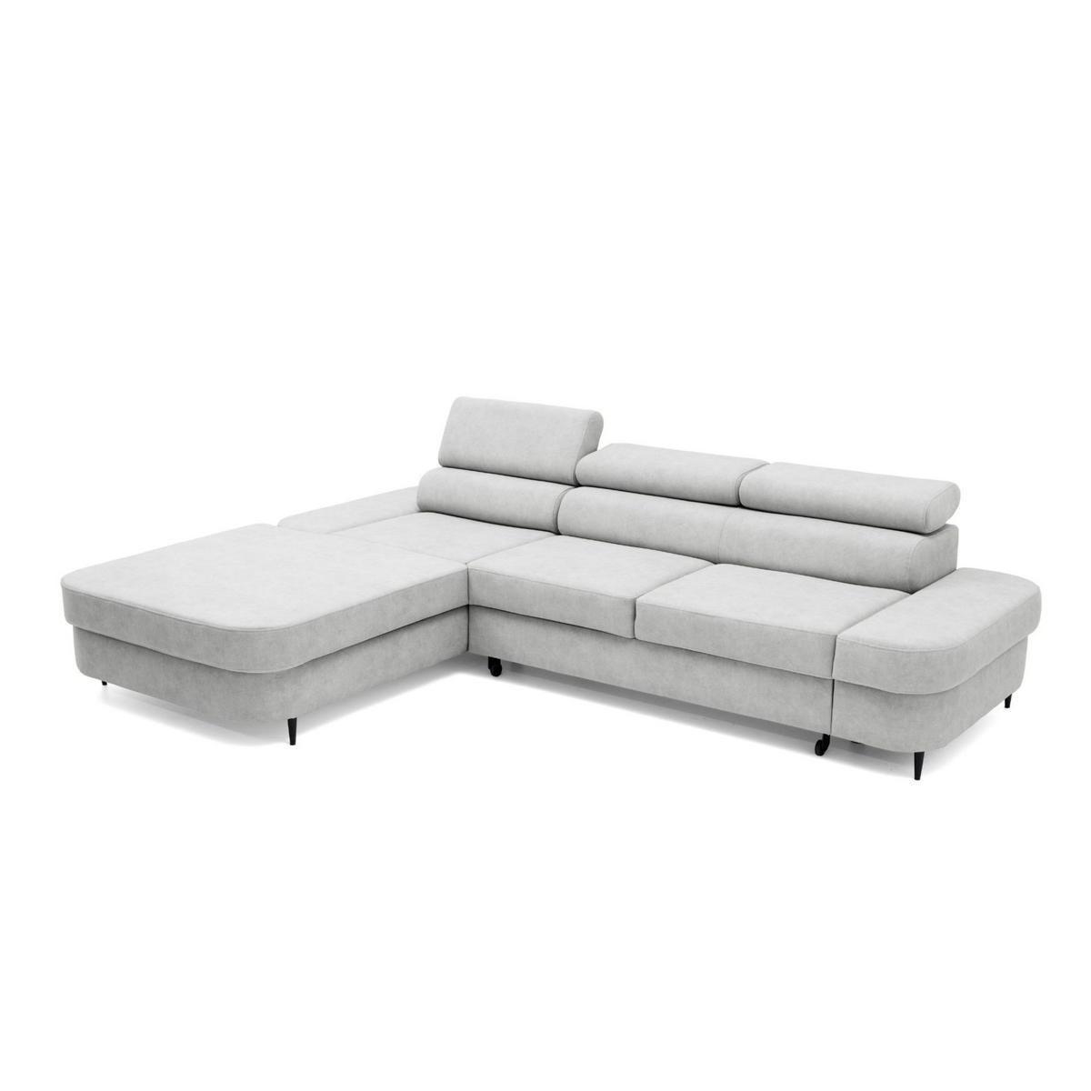 ECKSOFA JAZZ L Links mit Schlaffunktion 127x216 Velours Hellgrau - Hellgrau/Schwarz, Holz/Textil (285/237cm) - Muffo