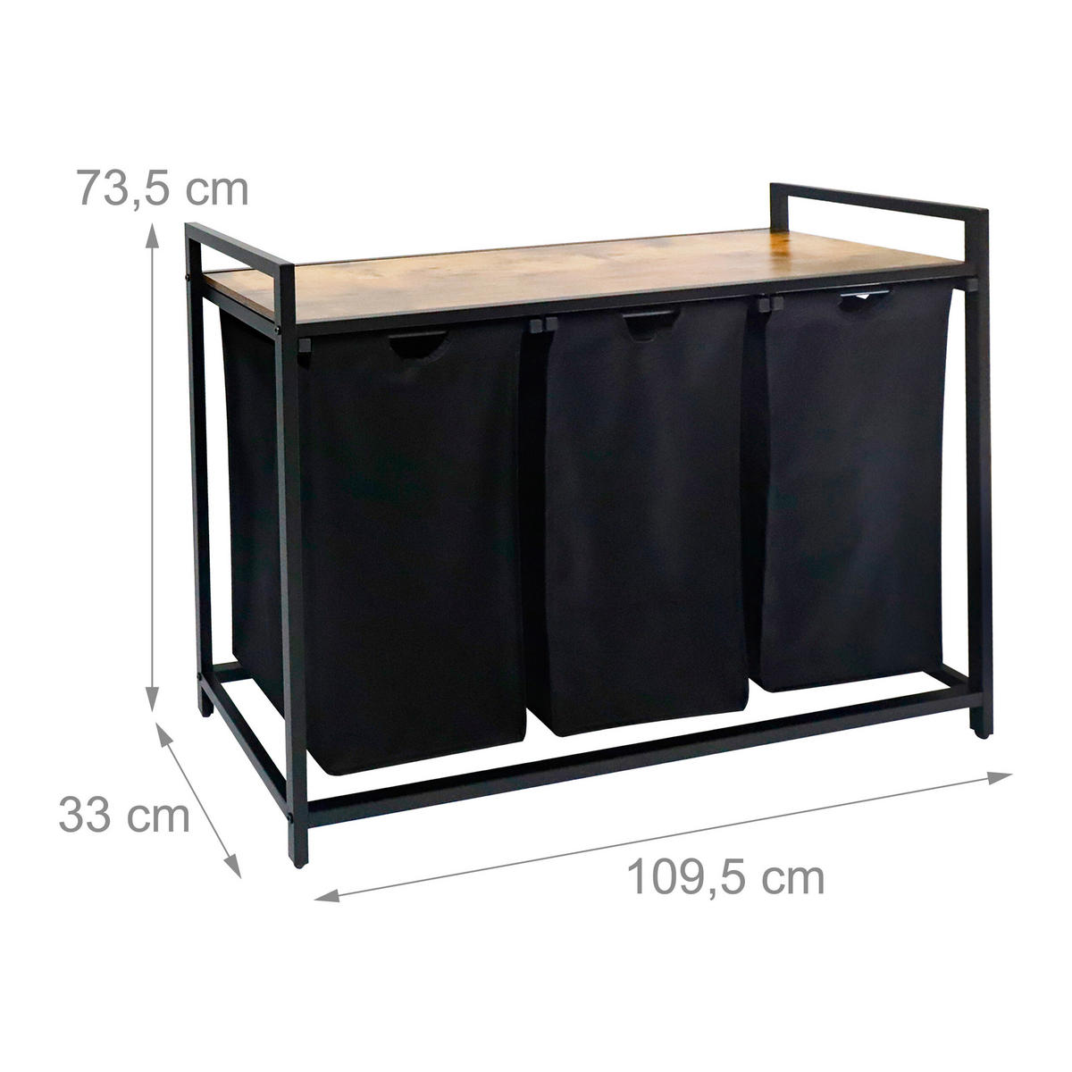 WÄSCHESAMMLER - Schwarz, Holzwerkstoff/Textil (109.5/73.5/33cm) - Relaxdays