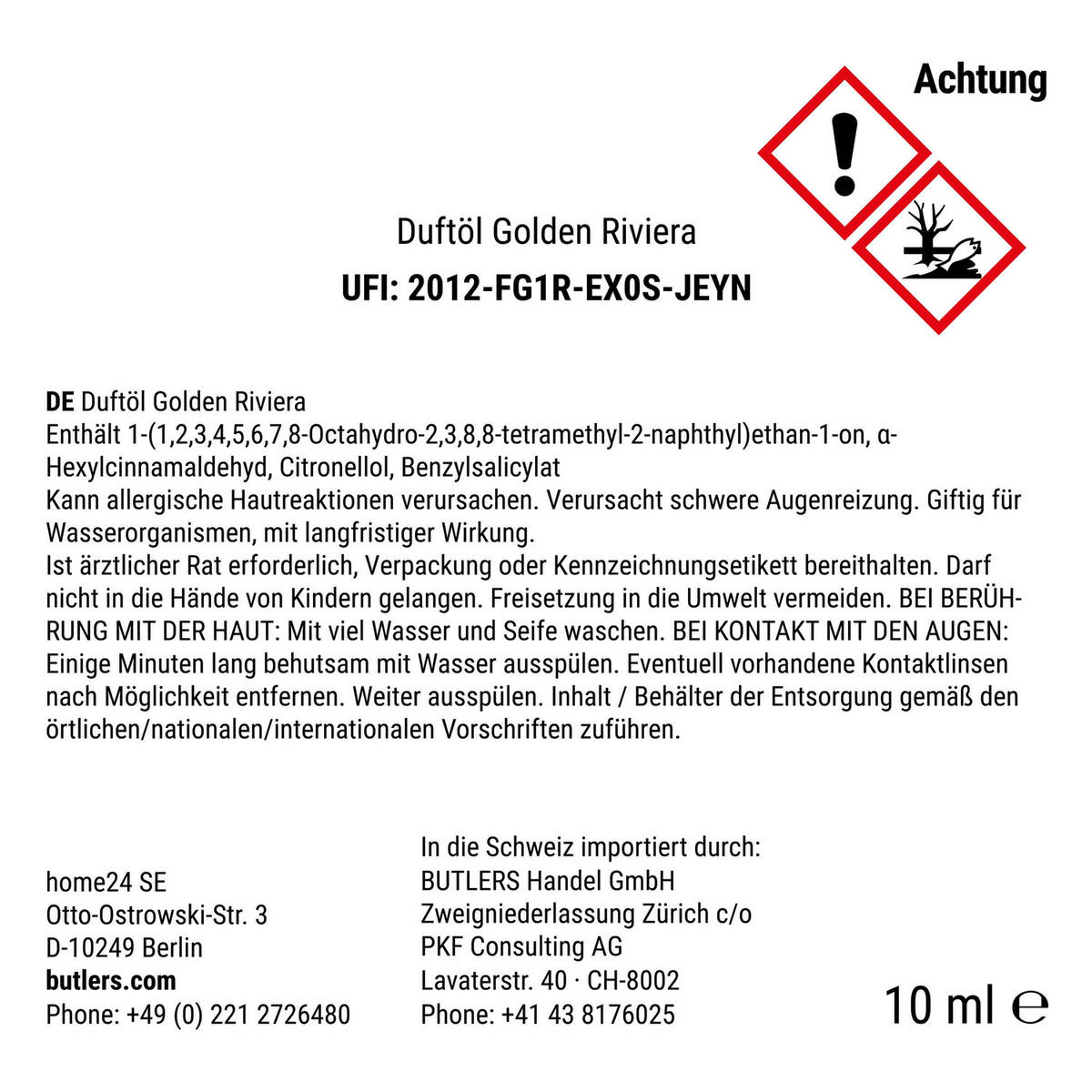 DUFTÖL Supreme Golden Riviera - Beige, Glas (2.5/6/2.5cm) - Butlers