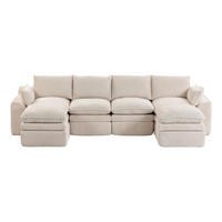 WOHNLANDSCHAFT Cord Beige mit Kissen, Hocker und Seitentaschen - Beige, Textil (335/85/167cm) - WISHDOR