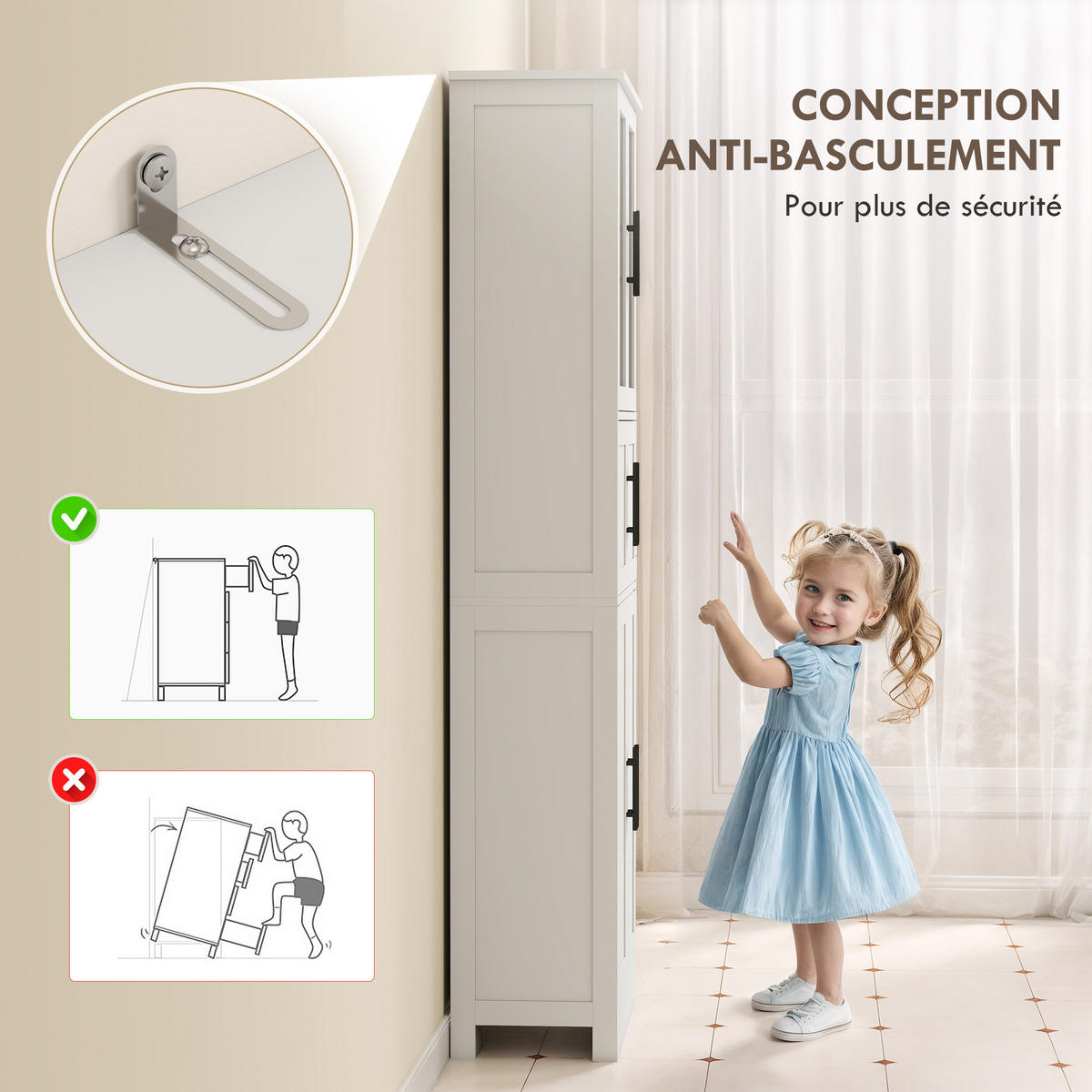 HOCHSCHRANK DE-12536 6 Türen, 2 Glasfronten, verstellbare Böden, Weiß - Weiß, Holzwerkstoff (30/170/60cm) - ComfortXL