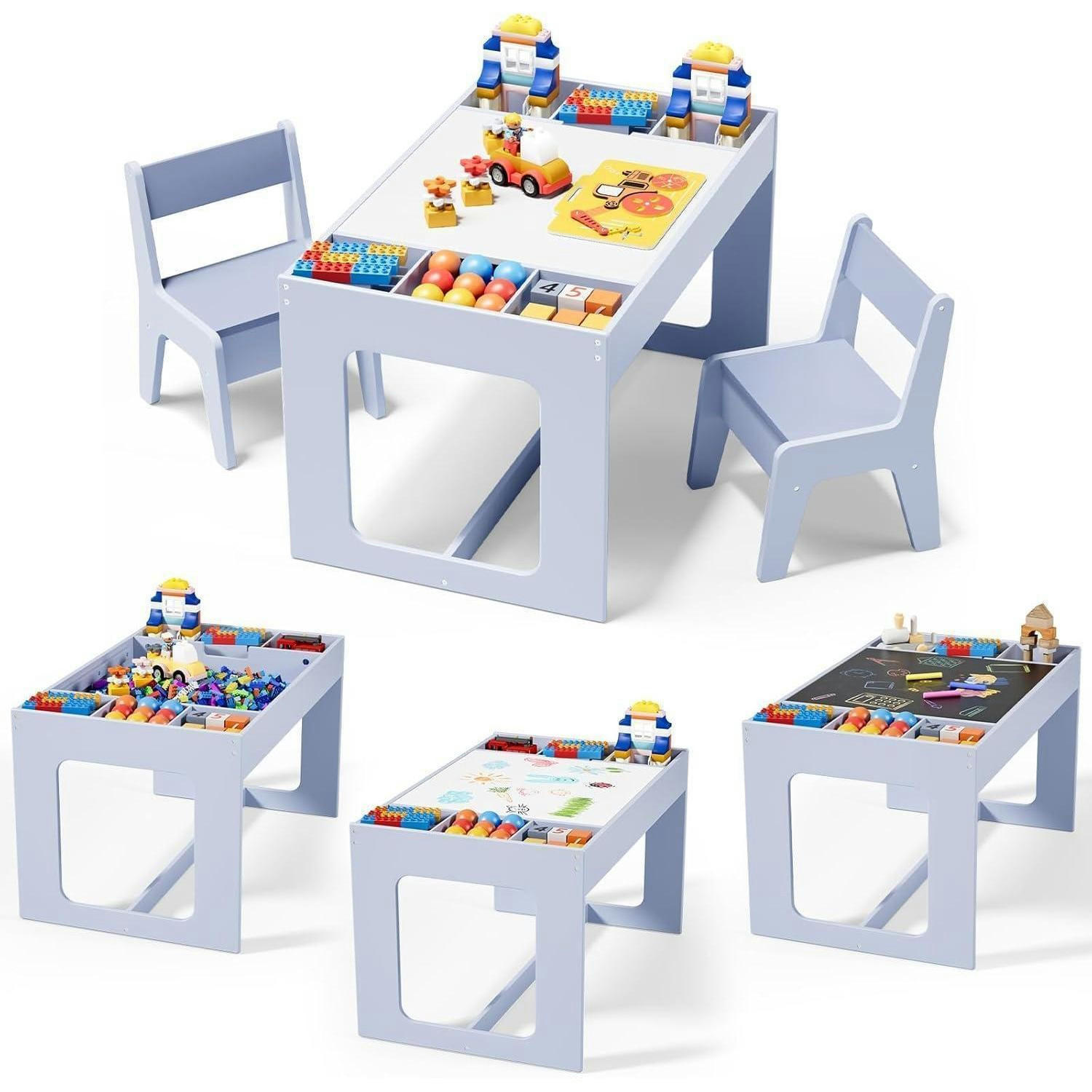 KINDERTISCH mit 2 Stühlen 3-teiliges Set Blau - Hellblau, Holzwerkstoff (48/48/80cm)