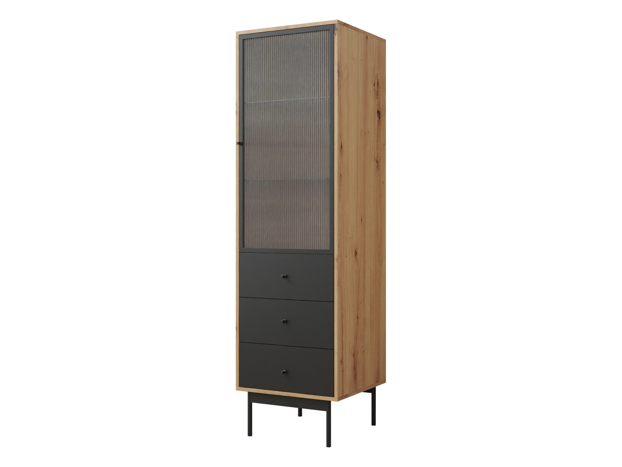 VITRINE Bartise, mit weißer LED Beleuchtung - Schwarz/Braun, Holzwerkstoff/Metall (52/180/48cm) - MIRJAN24