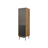 VITRINE Bartise, mit weißer LED Beleuchtung - Schwarz/Braun, Holzwerkstoff/Metall (52/180/48cm) - MIRJAN24