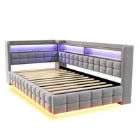 STAURRAUMBETT 90/200 cm DE-02134, in Beige, mit LED, Steckdosen und Holzregal - Hellgrau, Holzwerkstoff (90/200cm) - ComfortXL